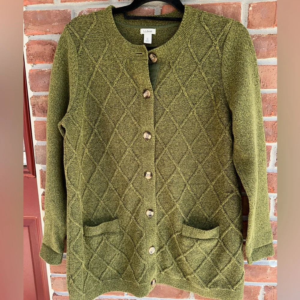 L.L. Bean Olive Green Cardigan Sweater - Picture 1 of 5